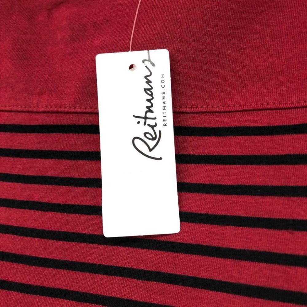 NWT- Reitman's Red & Black Striped 3/4 Sleeve T  shirt XS - Picture 5 of 16